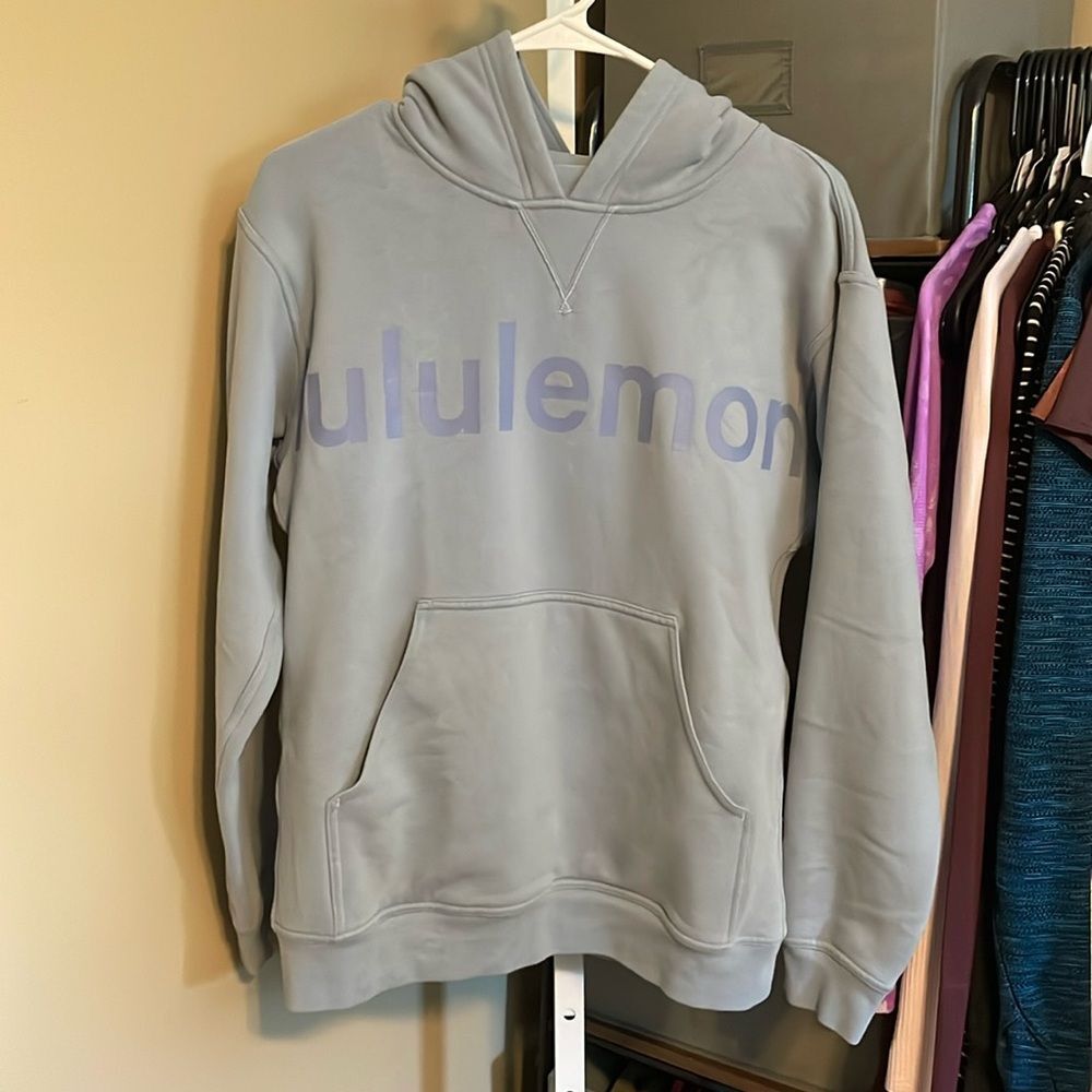 Lululemon All Yours Hoodie GRAPHIC Sz 4 Chambray LOGO Fleece